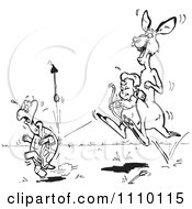 Clipart Black And White Aussie Kangaroo And Cupid Shooting A Turtle Royalty Free Illustration by Dennis Holmes Designs