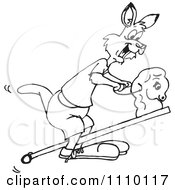 Clipart Black And White Aussie Kangaroo Playing With A Stick Horse Royalty Free Illustration by Dennis Holmes Designs