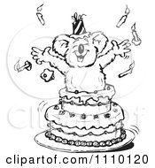 Poster, Art Print Of Black And White Aussie Koala Popping Out Of A Surprise Birthday Cake