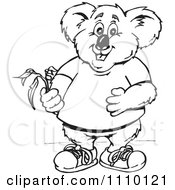 Clipart Black And White Aussie Koala Holding Gum Leaves Royalty Free Illustration