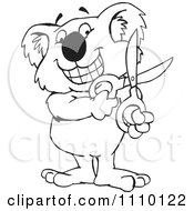 Clipart Black And White Aussie Koala With Scissors Royalty Free Illustration