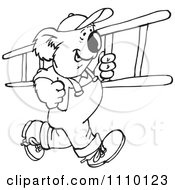Clipart Black And White Aussie Koala Worker Carrying A Ladder Royalty Free Illustration by Dennis Holmes Designs