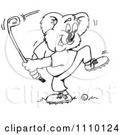 Poster, Art Print Of Black And White Aussie Koala Golfer 1