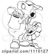 Clipart Black And White Aussie Koala Gardener Watering A Thirsty Flower Royalty Free Illustration by Dennis Holmes Designs