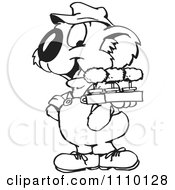 Clipart Black And White Aussie Koala Gardener With Seedlings Royalty Free Illustration by Dennis Holmes Designs