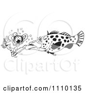 Poster, Art Print Of Black And White Aussie Koala Diver And Giant Fish