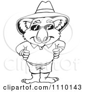 Clipart Black And White Aussie Koala In A Hat And Sunglasses Royalty Free Illustration by Dennis Holmes Designs