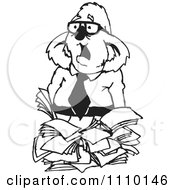 Clipart Black And White Aussie Koala Accountant With Paperwork Royalty Free Vector Illustration