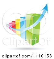 Poster, Art Print Of 3d Colorful Statistic Bar Graph With A Growth Arrow