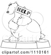 Poster, Art Print Of Outlined Cartoon Endangered Polar Bear Holding A Help Sign