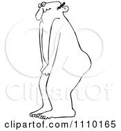 Poster, Art Print Of Outlined Cartoon Embarassed Naked Man Covering His Privates