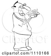 Poster, Art Print Of Outlined Cartoon Man Eating A Hot Dog