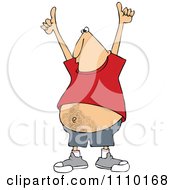 Cartoon Man Holding Two Thumbs Up High And Showing His Hairy Belly