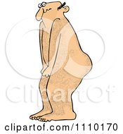 Cartoon Embarassed Naked Hairy Man Covering His Privates