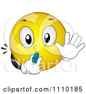 Poster, Art Print Of Yellow Smiley Blowing A Whistle And Gesturing To Stop
