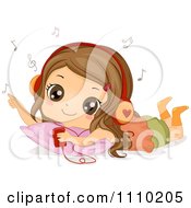 Relaxed Brunette Girl Listening To Music On Her Mp3 Player