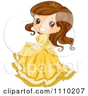 Cute Brunette Princess In A Yellow Dress And Tiara