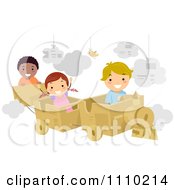 Poster, Art Print Of Happy Kids Playing With A Cardboard Train
