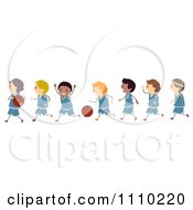 Clipart Line Of Diverse Happy Boys On A Basketball Team Royalty Free Vector Illustration