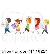 Clipart Line Of Diverse Happy Kids With Books Royalty Free Vector Illustration
