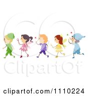 Poster, Art Print Of Line Of Happy Kids In Elf And Fairy Costumes