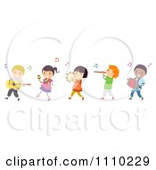Poster, Art Print Of Line Of Diverse Happy Kids In A Band