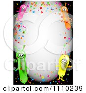 Poster, Art Print Of Border Of Confetti And Happy Alien Balloons With Copyspace On Black