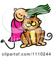 Poster, Art Print Of Sketched Stick Girl Hugging Her Giant Cat