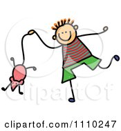 Clipart Sketched Stick Boy Catching A Mouse Royalty Free Vector Illustration