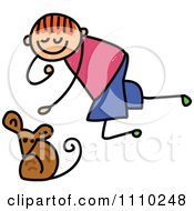 Clipart Sketched Stick Boy Petting A Mouse Royalty Free Vector Illustration