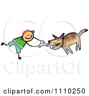 Poster, Art Print Of Sketched Stick Boy Giving His Dog A Bone