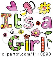 Clipart Colorful Sketched Its A Girl Text Royalty Free Vector Illustration