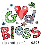 Poster, Art Print Of Colorful Sketched God Bless Text 2