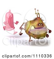 Clipart 3d Germ Monster Running From A Condom 1 Royalty Free CGI Illustration by Julos