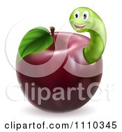 Poster, Art Print Of Happy Green Worm In A Red Apple