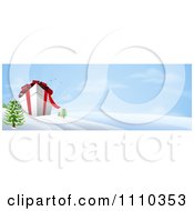 Poster, Art Print Of Banner Of A 3d Giant Christmas Gift Box In A Snowy Landscape