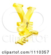 Poster, Art Print Of 3d Gold Yen Lock With A Skeleton Key And Reflection