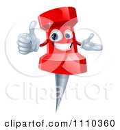 Clipart 3d Happy Red Push Pin Mascot Holding A Thumb Up Royalty Free Vector Illustration by AtStockIllustration