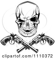 Black And White Gangster Skull With Crossed Pistols