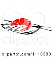 Poster, Art Print Of Shrimp Served On A Plate With Chopsticks