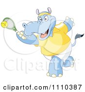 Poster, Art Print Of Sporty Hippo Playing Tennis