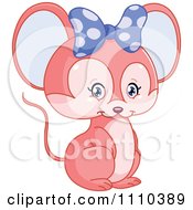 Cute Pink Mouse Wearing A Polka Dot Bow