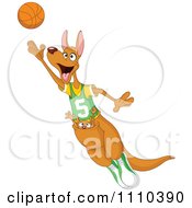 Clipart Sporty Kangaroo And Joey Playing Basketball Royalty Free Vector Illustration by yayayoyo
