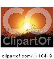 Clipart Orange Sunset And Silhouetted Grassy Hills With Flowers Royalty Free Vector Illustration by KJ Pargeter