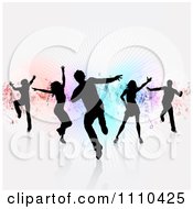 Clipart Silhouetted Dancers Over Rays And Music Notes On Gray Royalty Free Vector Illustration