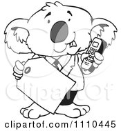 Clipart Black And White Aussie Koala Using A Cell Phone 2 Royalty Free Vector Illustration