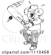Clipart Black And White Aussie Koala Playing Cricket 1 Royalty Free Vector Illustration
