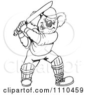 Clipart Black And White Aussie Koala Playing Cricket 2 Royalty Free Vector Illustration
