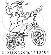 Clipart Black And White Aussie Koala Riding A Bike Royalty Free Vector Illustration