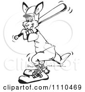 Clipart Black And White Aussie Kangaroo Playing Baseball Royalty Free Vector Illustration
